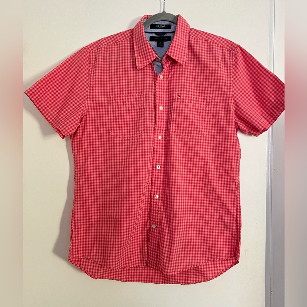 Tommy Hilfiger squared orange button up shirt